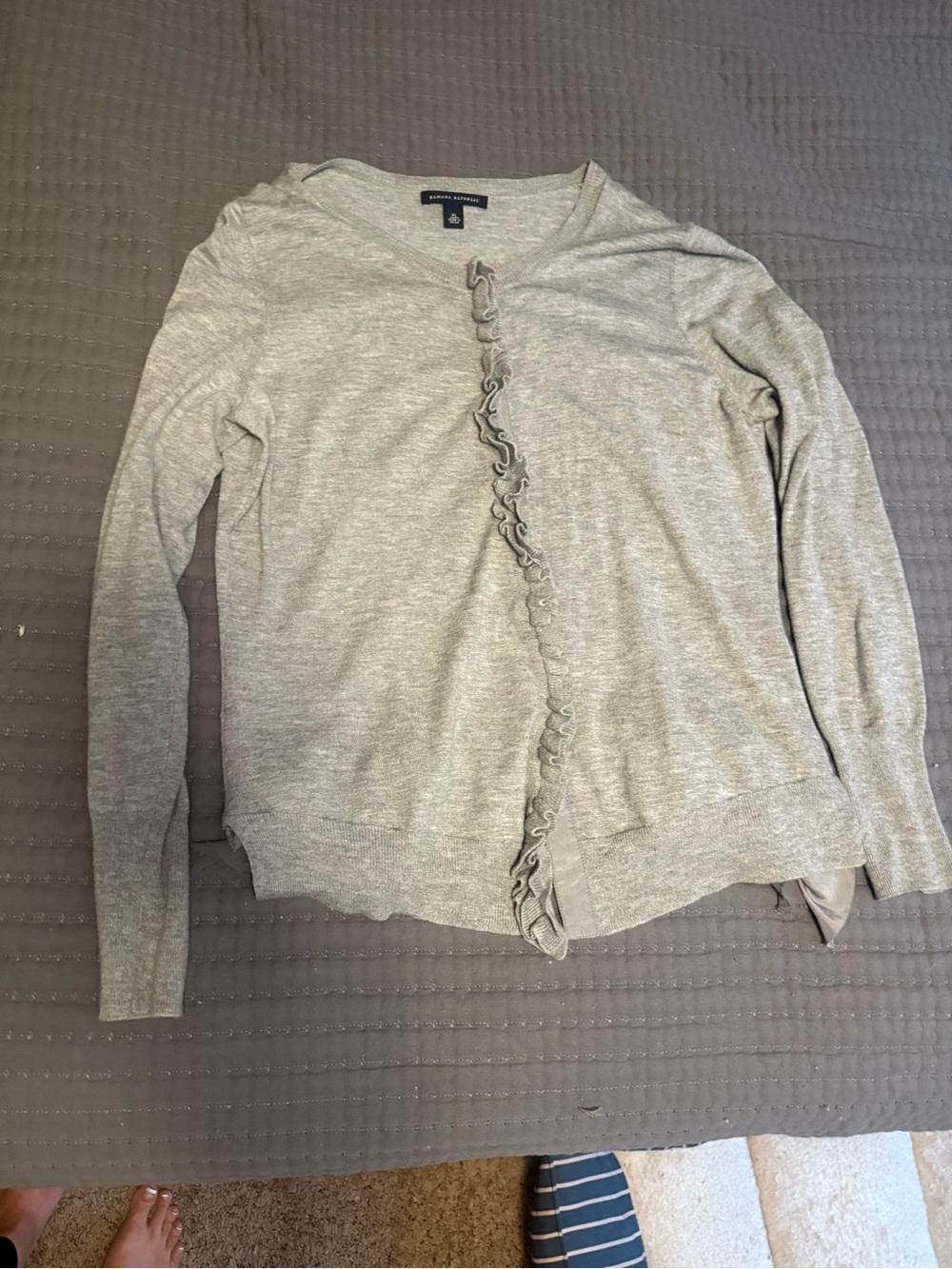 Banana Republic Gray Ruffle-Trim Long Sleeve Cardigan